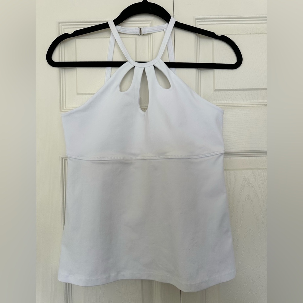 NWOT Body Up Cut Out Open Back White Active Top Workout Running Yoga Top
